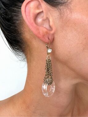 Vintage gold chain & clear bead statement earrings